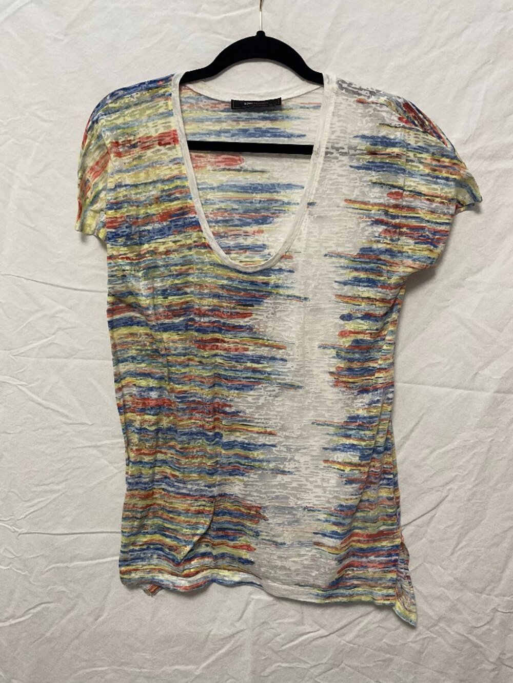 BCBGMaxAzria Multicolor Abstract Stripe Burnout Tee Size L